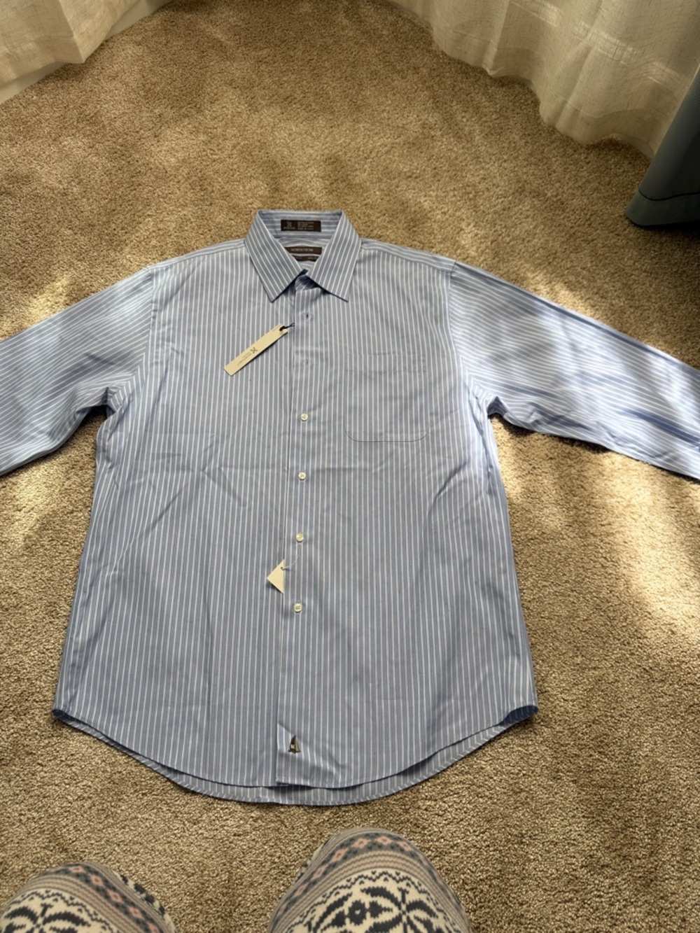 Men's Light Blue Stripe Dress Shirt - Classic Collared Button-Down